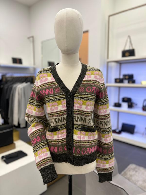 GANNI 가니 로고 울 믹스 가디건 그린 여성 K2035 861