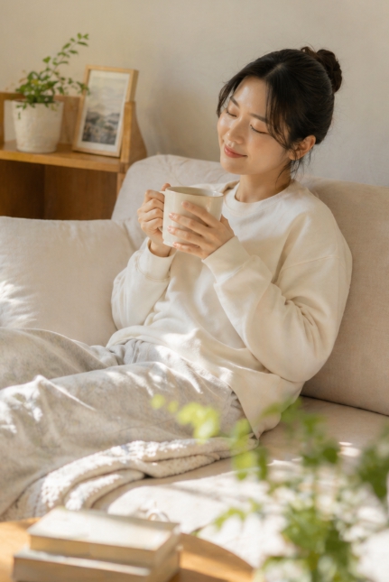 집에서 쉬는 모습