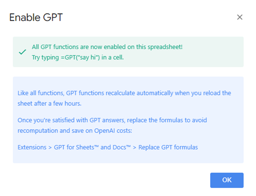 gpt() 함수 사용 가능 메세지