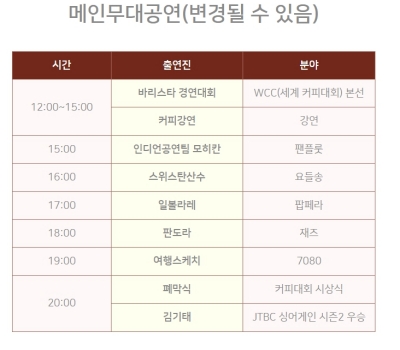 공릉 커피축제 공연 일정2