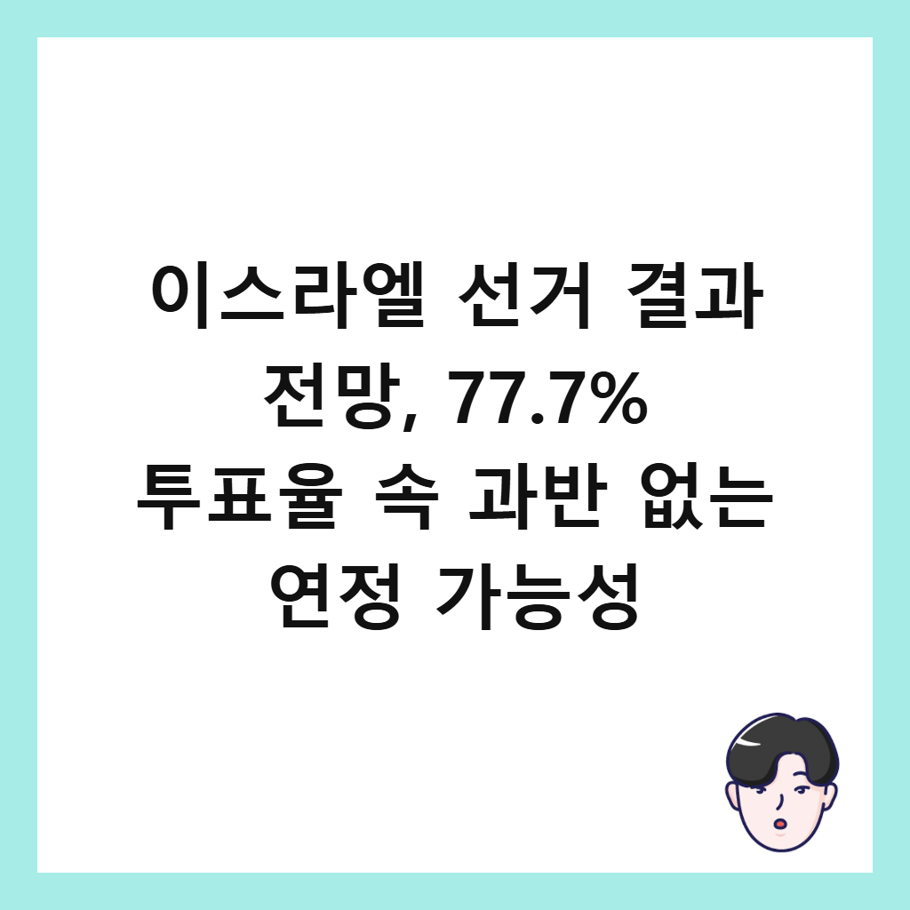 이스라엘 선거 결과 전망, 77.7% 투표율 속 과반 없는 연정 가능성 썸네일