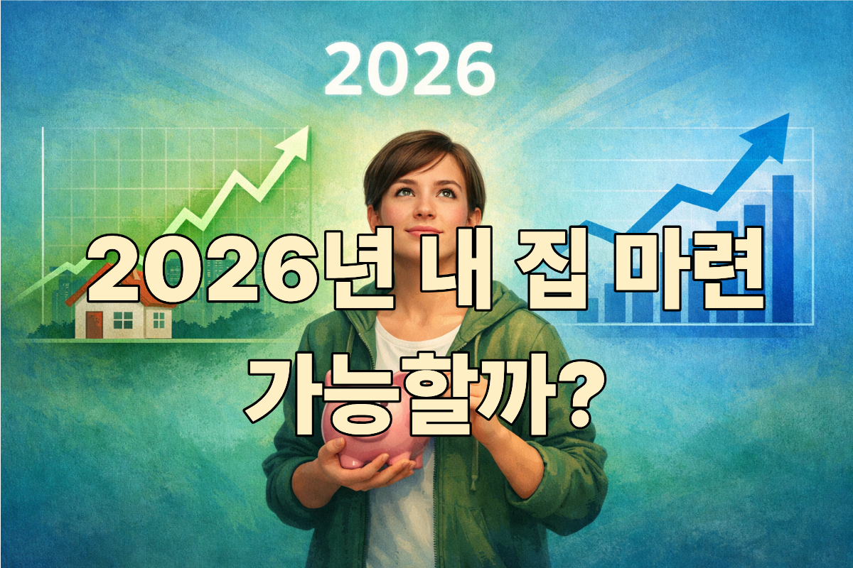 2026년 주식과 부동산 시장 전망을 나타내는 개념 이미지, 내 집 마련과 재테크 전략을 상징합니다.