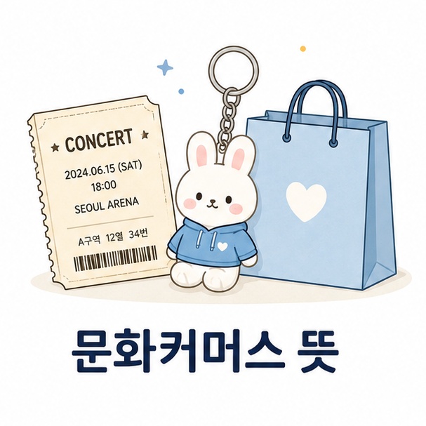 공연 티켓과 캐릭터 굿즈, 쇼핑백을 함께 배치해 문화커머스의 의미를 표현한 이미지