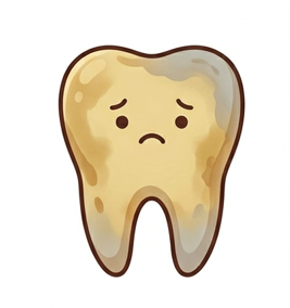 슬픈 표정을 짓는 노란 치아