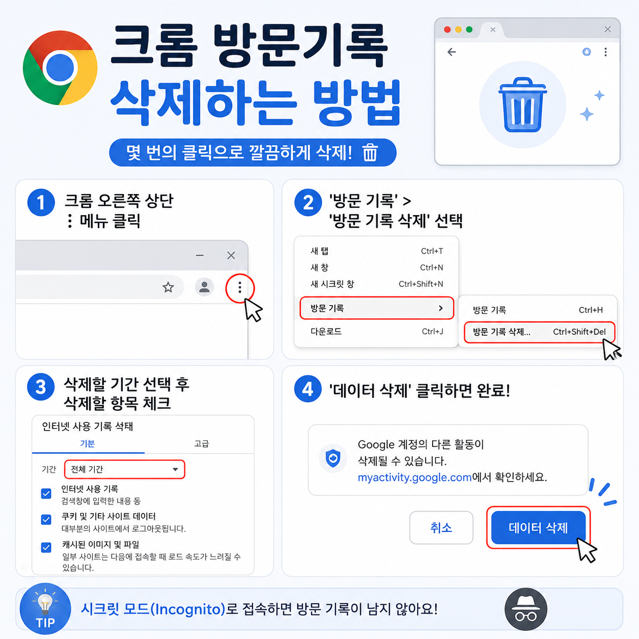 크롬 방문기록 삭제하는 방법