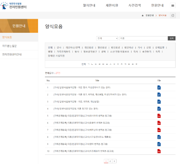 이혼서류 양식 무료다운