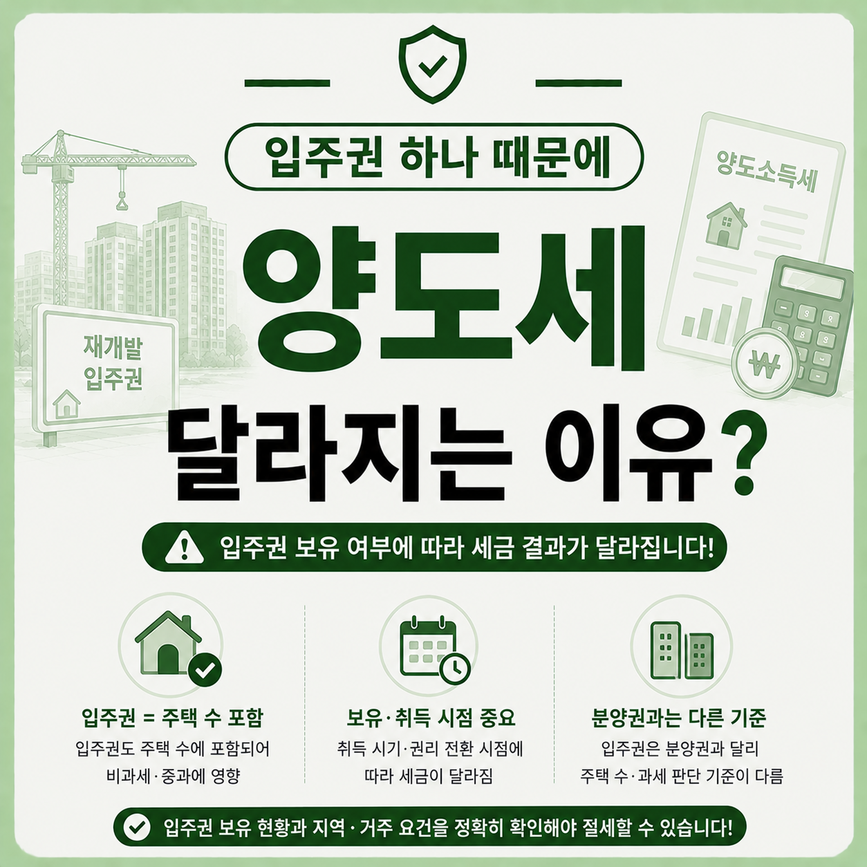 입주권 보유 상태에서 양도세가 달라지는 조건 안내 이미지