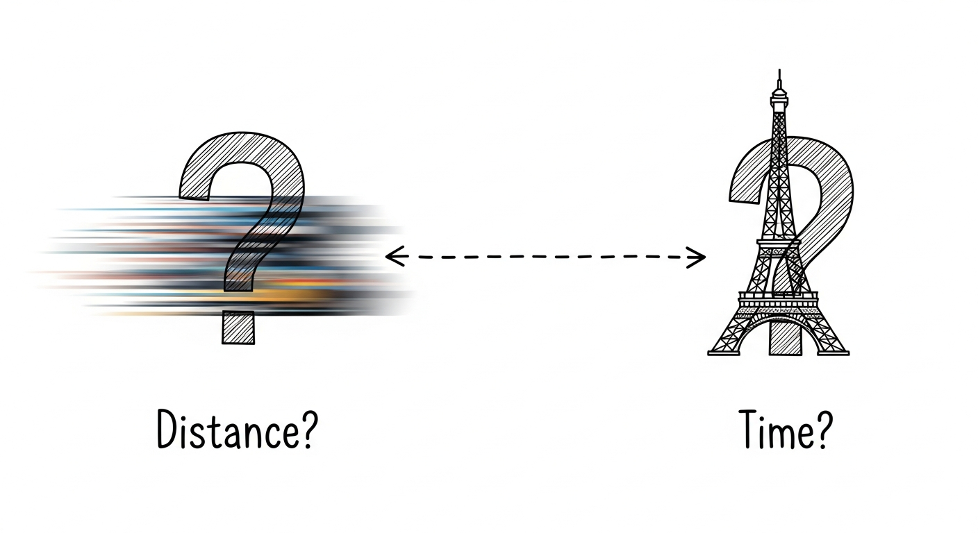 시간과 거리를 동시에 나타내는 시계와 자 이미지