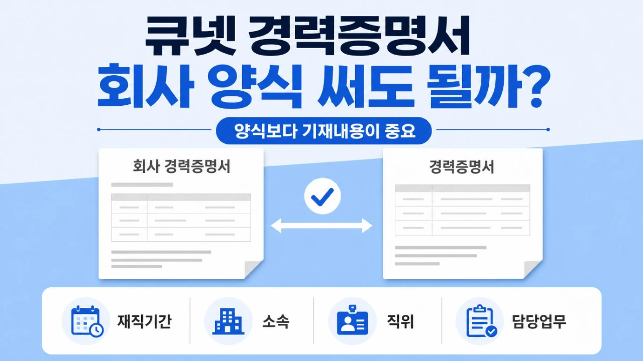 큐넷 경력증명서에 회사 자체 양식을 사용할 때 확인해야 할 사항