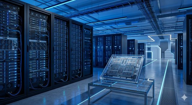 AI 반도체 데이터센터 서버와 칩 구조 이미지