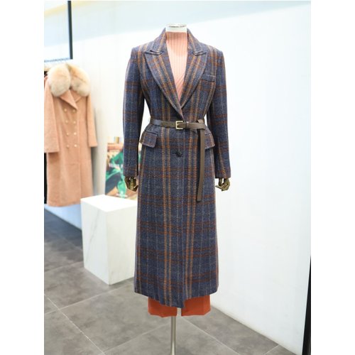 모조에스핀 헤링본 벨티트 롱코트 J204MSG416