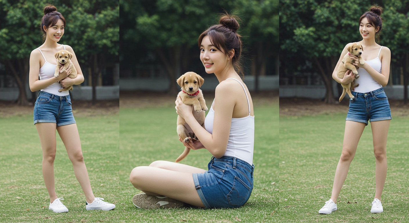 강아지와 노는 여성들