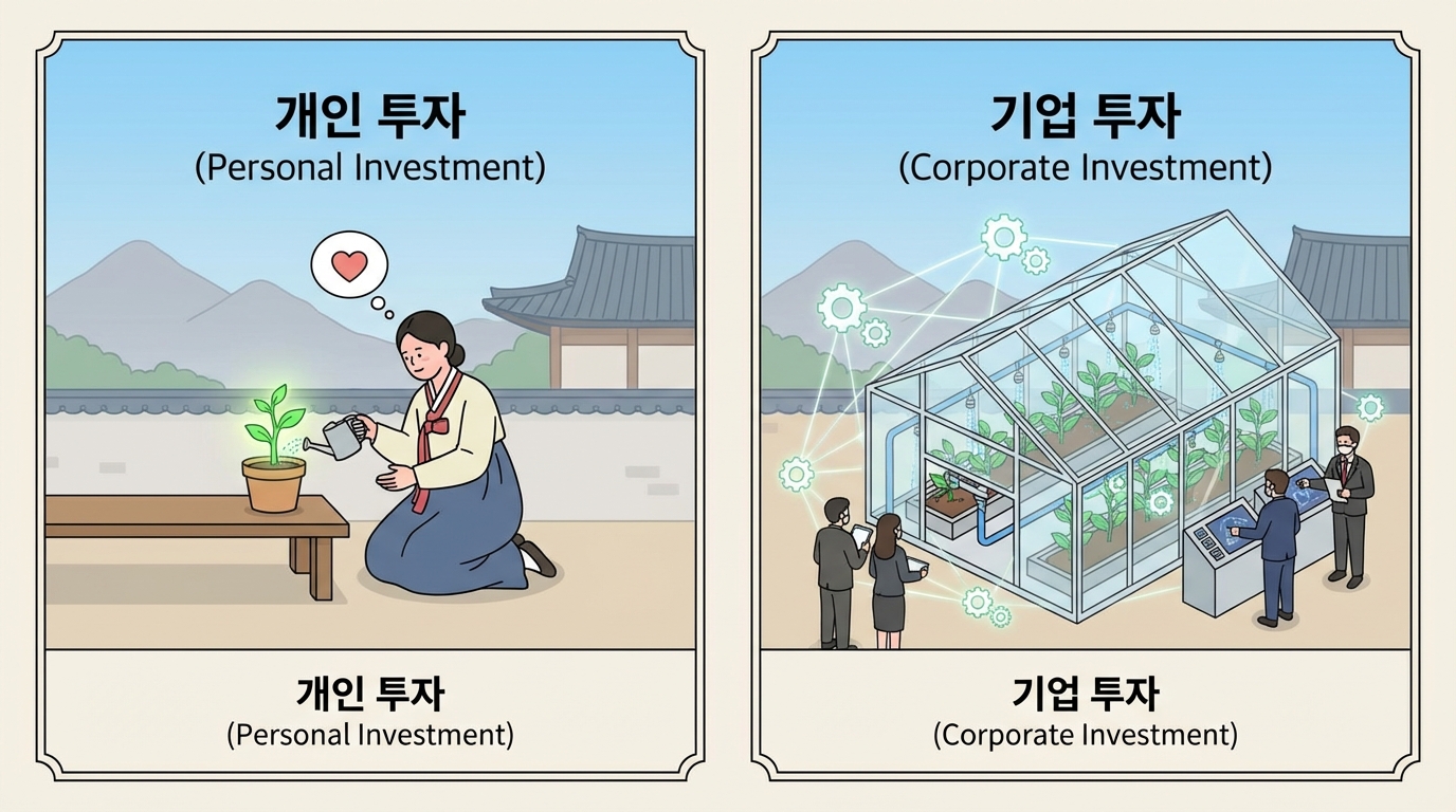 개인 투자와 법인 투자의 구조적 차이를 시각화한 개념도