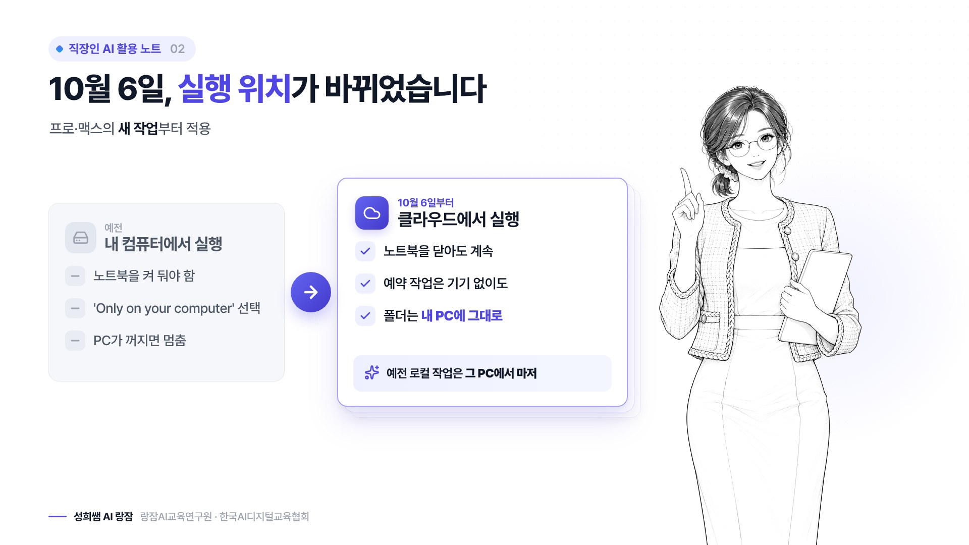 10월 6일 변화 — 새 작업은 클라우드, 폴더는 내 PC에, 예전 작업은 그대로