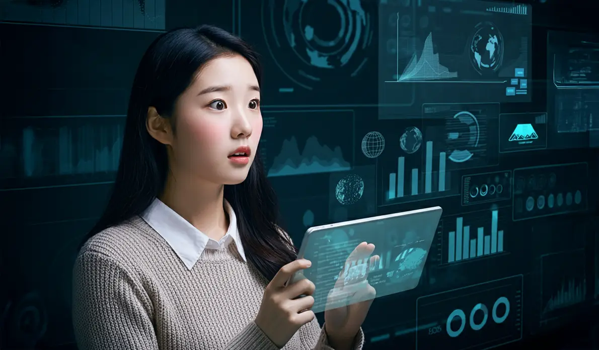 데이터를 바라보는 여성