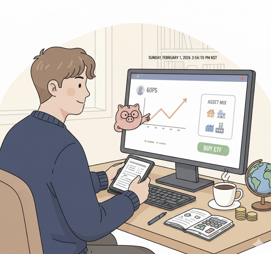 컴퓨터를 이용 자산관리하는 남성 이미지
