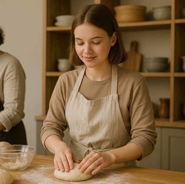 취미로 베이킹 수강을 받으며 반죽을 하는 모습