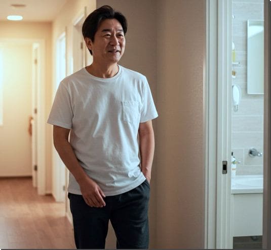 빈뇨로 화장실을 들락거리는 중년 남성 사진