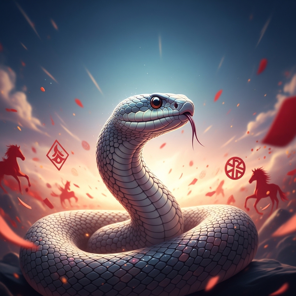 지혜롭고 우아한 뱀이 역동적인 2026년을 향해 자신감 있게 나아가는 모습