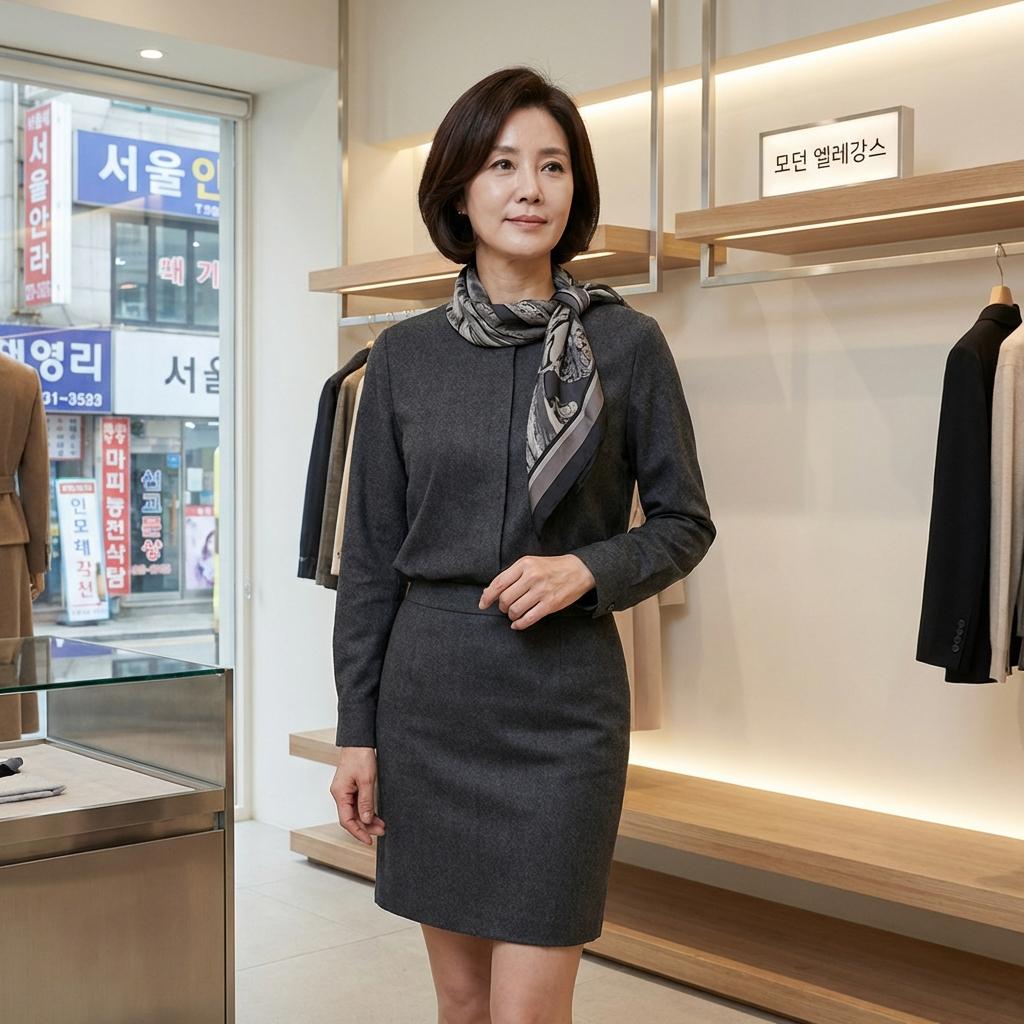 목주름을 가려주면서 시크한 모노톤 스카프 매칭 노하우