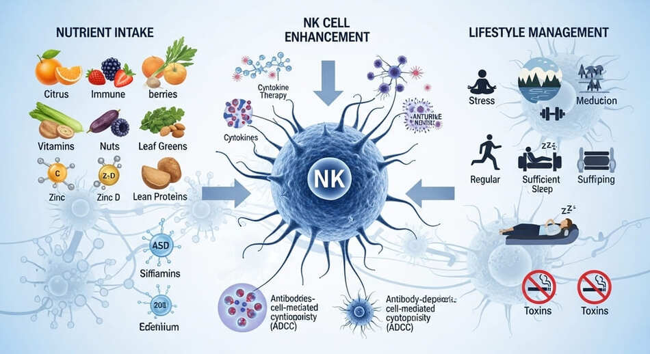 면역세포 활성화를 위한 NK세포 강화, 영양소 섭취, 생활습관 관리