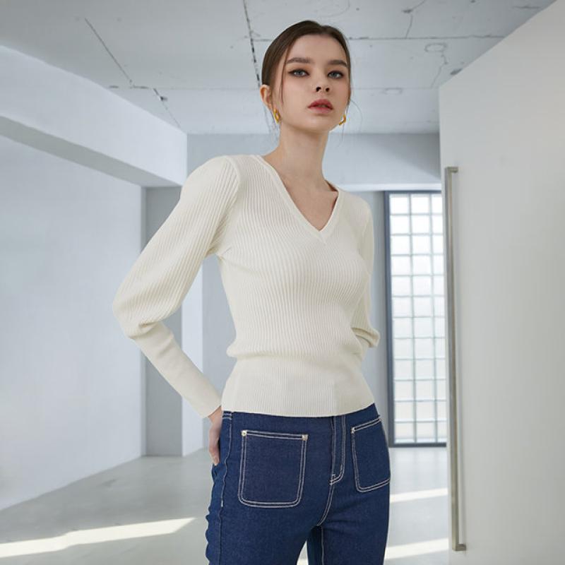 Blue Label볼륨소매 골지 슬림 V넥 PO EP2OKL02