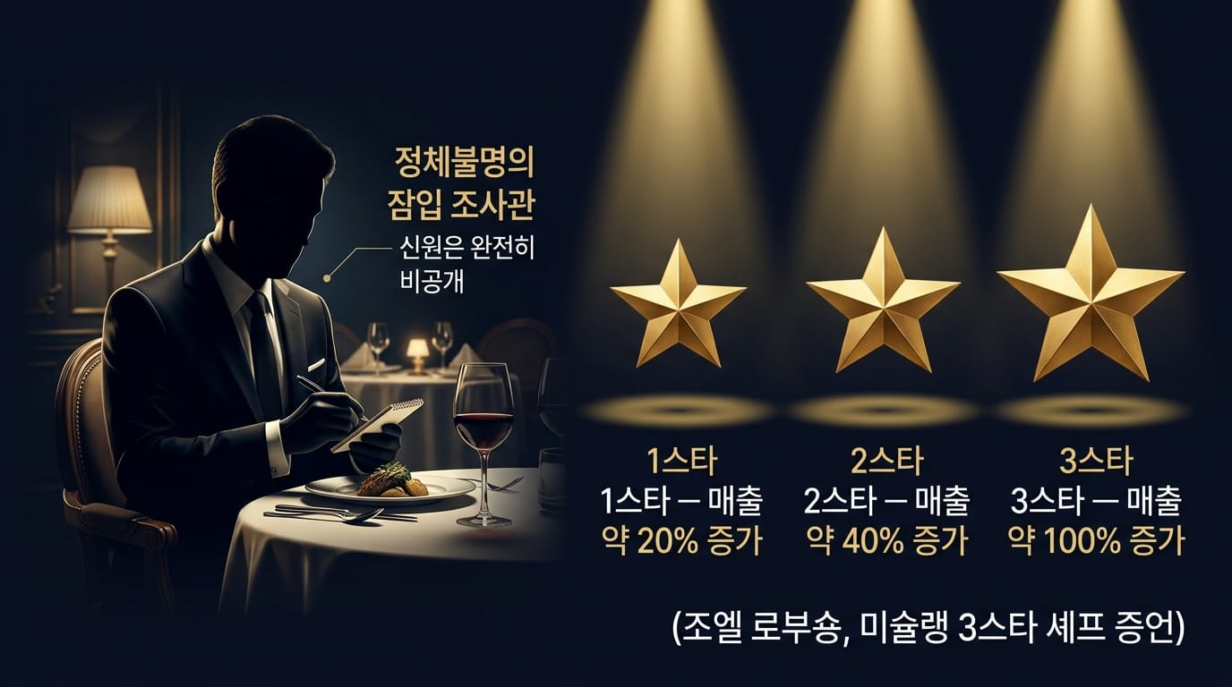 미쉐린 암행 심사원과 별점 경제적 효과 설명 인포그래픽