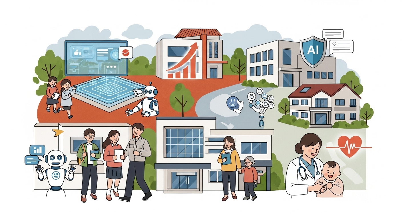 음성군 2026년 새해, AI 교육과 생활임금 등 지역 발전과 주민 복지 향상을 나타내는 활기찬 모습