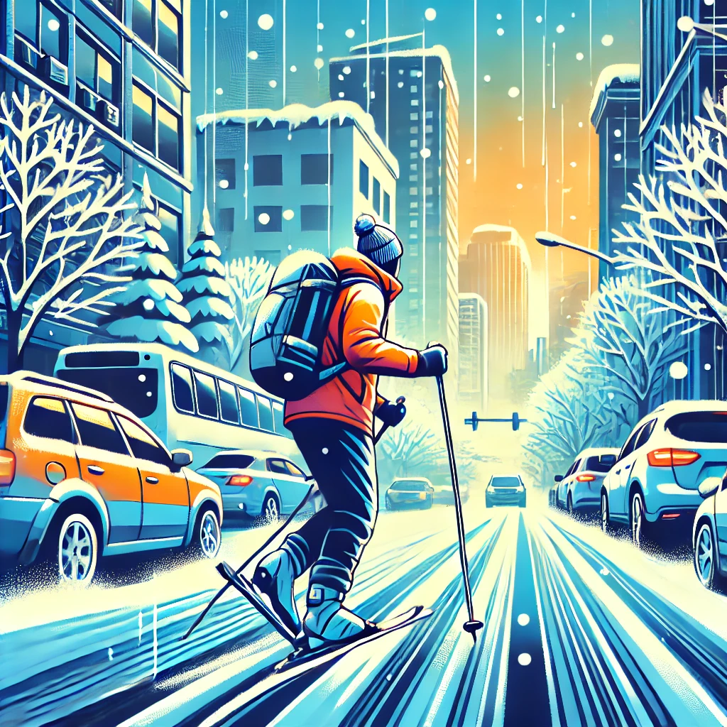 폭설 속 스키 출근남 체육선생님