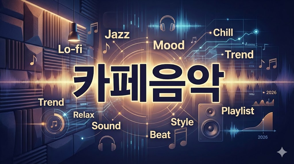 2026년 최신 유튜브 카페 음악 인기 장르 트렌드 분석 인포그래픽 로파이 재즈 시티팝 플레이리스트