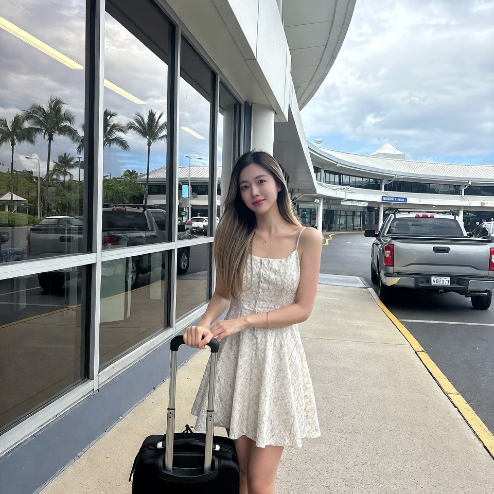 젊은 여성이 캐리어를 끌고 경기도로 여행가는 모습