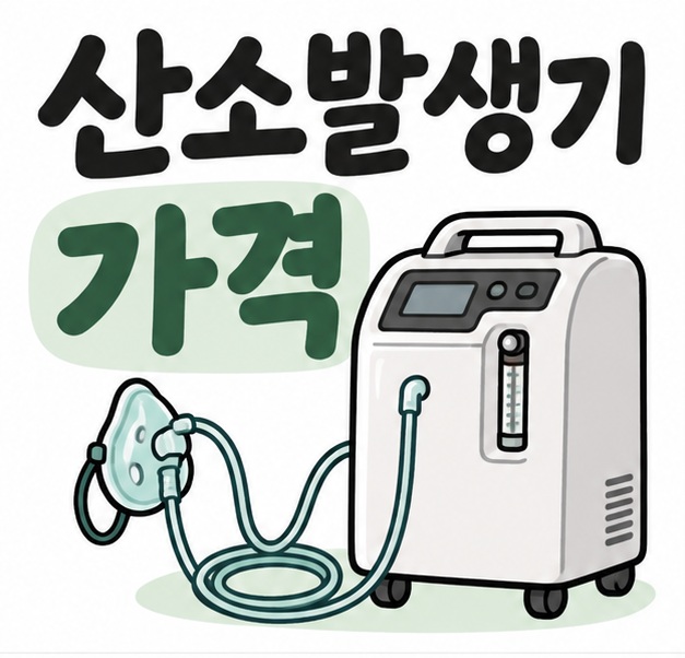 의료용 산소발생기와 산소 튜브 아이콘 옆에 산소발생기 가격이라는 제목이 크게 적힌 대표 썸네일