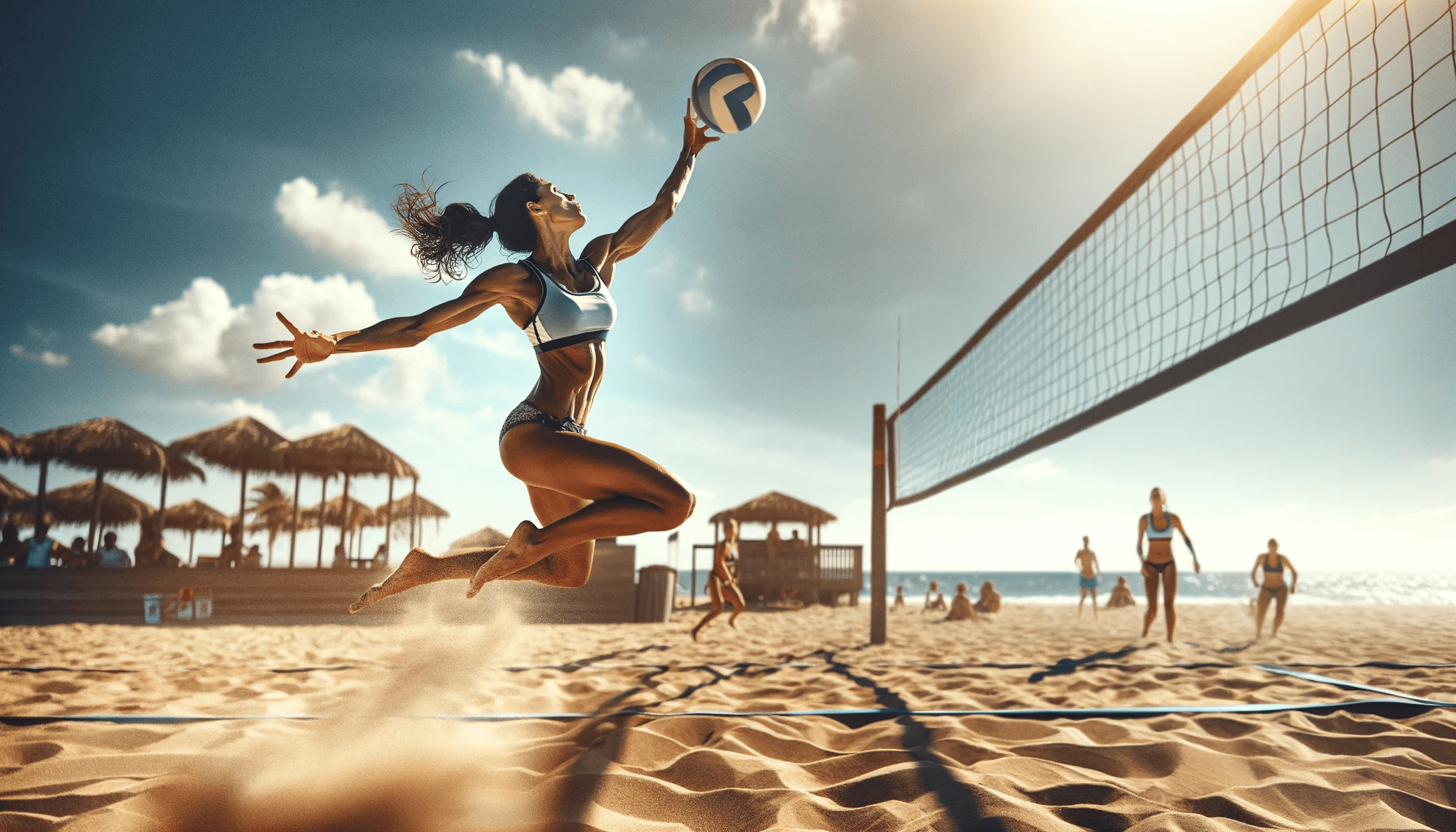비치발리볼을 하는 여자의 모습