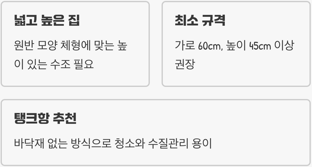 어항 선택 - '넓고 높은' 집이 필요해요