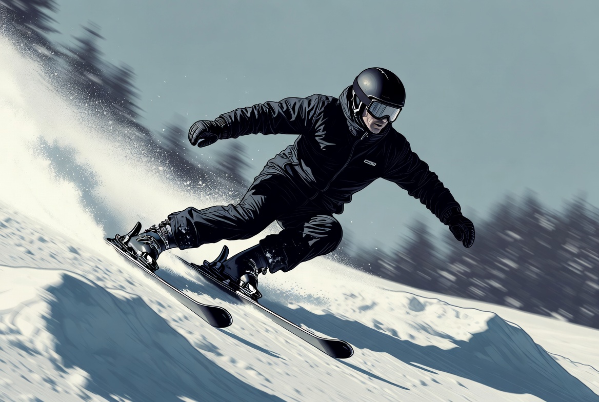 모굴 스키의 핵심인 턴 기술과 점프 동작 묘사