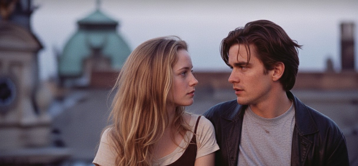 영화 비포 선라이즈에서 주인공들이 대화하는 장면, 가을 여행 영어회화 표현 예시