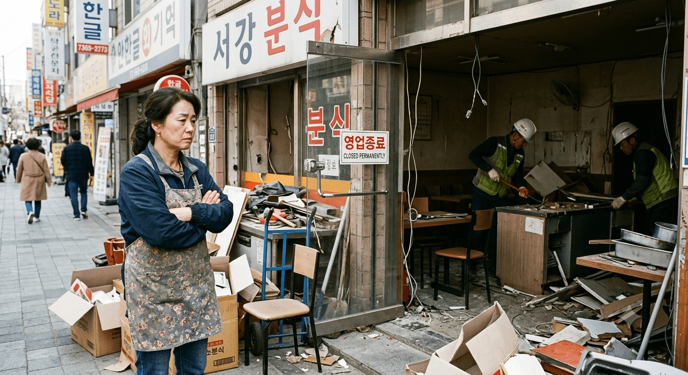 분식집 철거하는 모습을 지켜보는 사장님