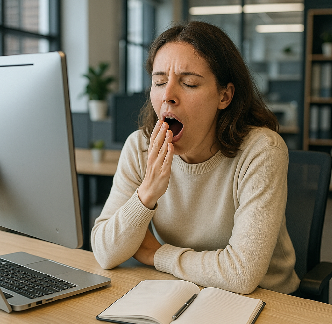 춘곤증으로 인해 졸린 사람의 모습