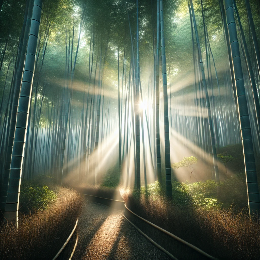 이른 아침 햇살이 비치는 화담숲의 대나무 숲&amp;#44; 고요한 분위기