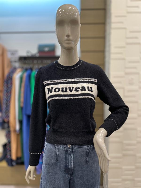 시슬리 부클 레터링 배색 니트 SAKPC3361