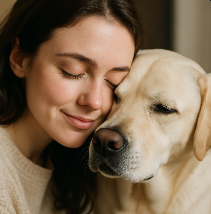 강아지에게 포옹하는 이미지