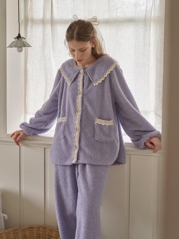 ULLALA PAJAMAS 도나 긴팔 투피스 보라 보아털