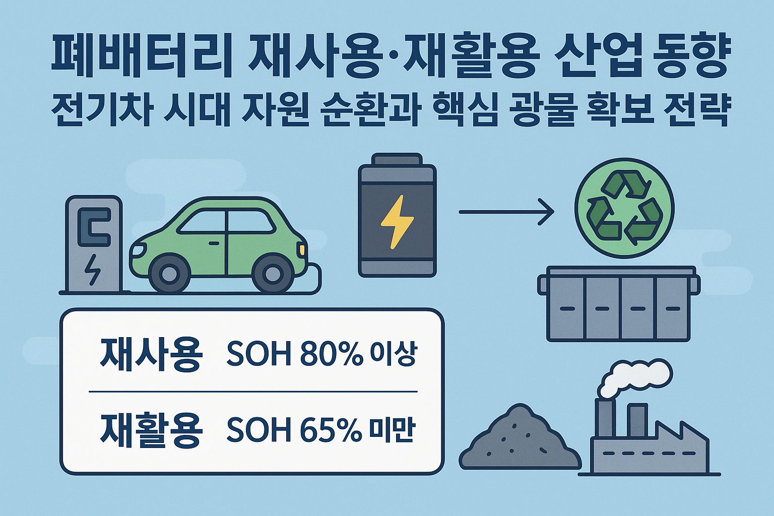 폐배터리 재사용 재활용 산업동향
전기차 시대 자원 순환과 핵심 광물 확보 전략
