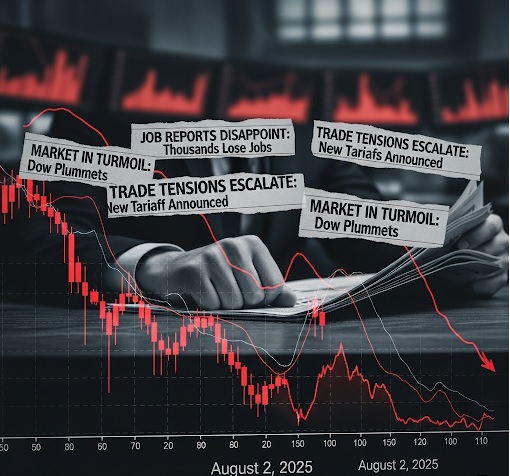 2025년 8월 2일 미국 주식 시장의 주요 동향을 다루는 브리핑입니다. 이 날 주식 시장은 여러 부정적인 요인들로 인해 큰 폭의 하락세를 보였습니다.