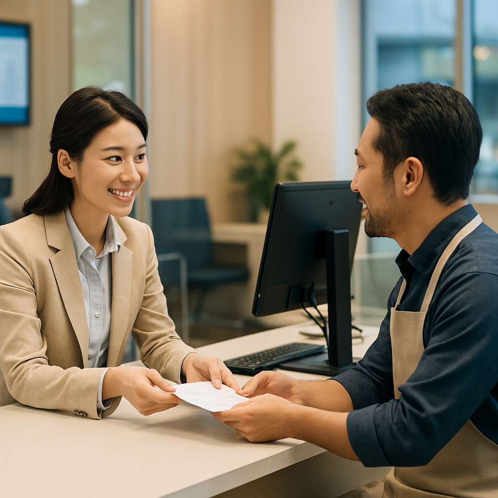 은행에서 상담하는 남자