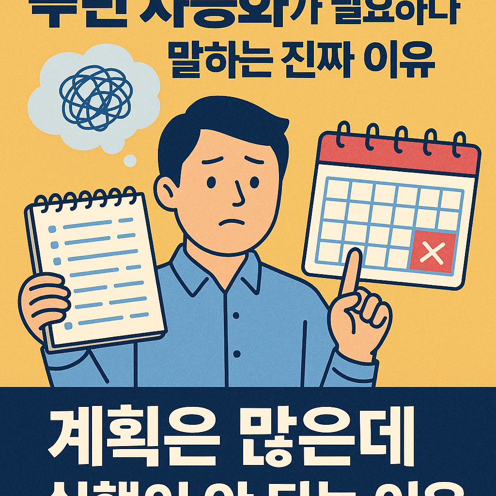 루틴 자동화를 위해 노션과 ChatGPT를 사용하는 동아시아 남성의 일러스트 – 실행력 향상과 디지털 루틴 설계를 상징