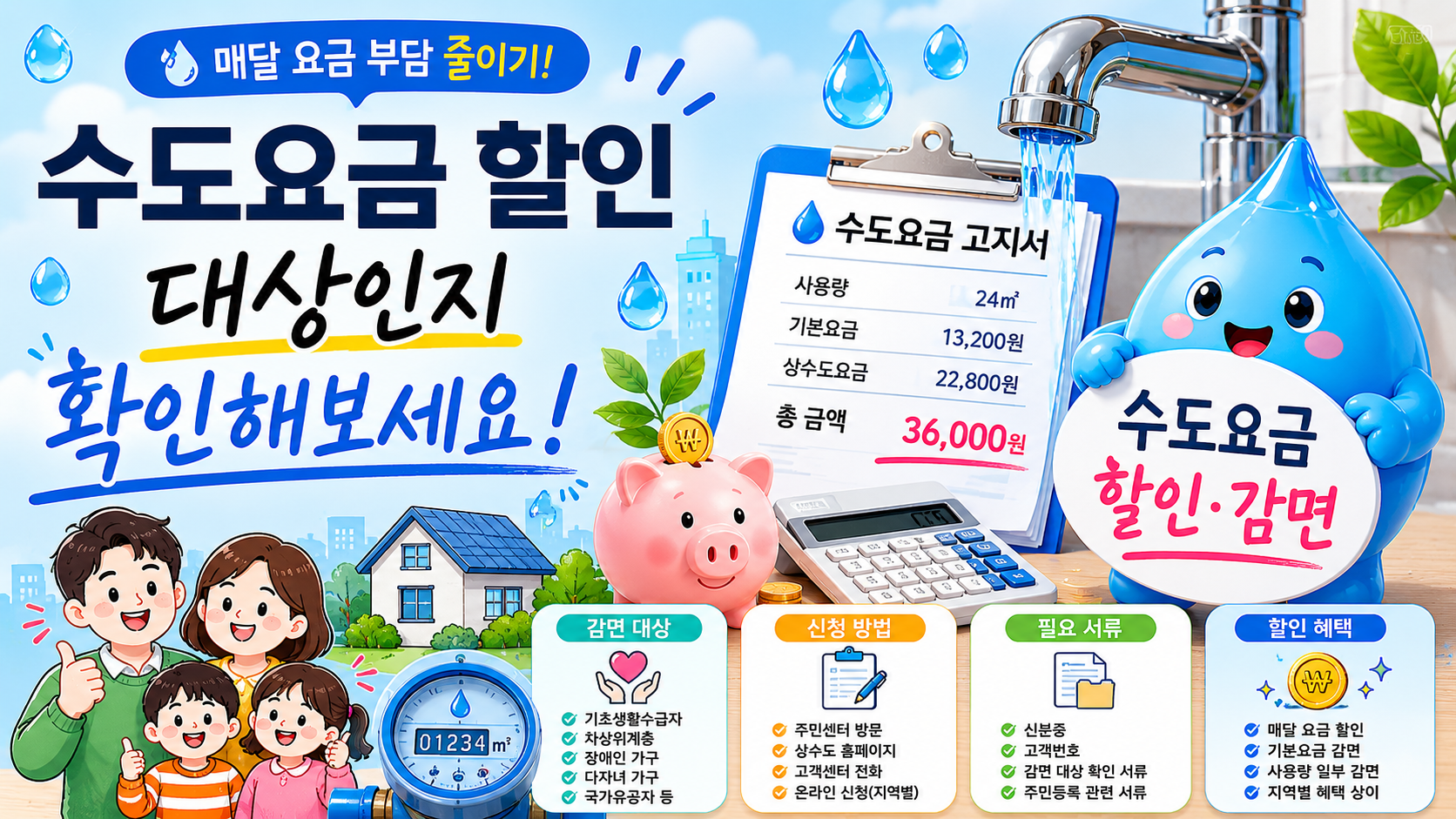 수도요금 할인 대상인지 확인해보셨나요? 감면 신청 방법 총정리 (2026 최신)