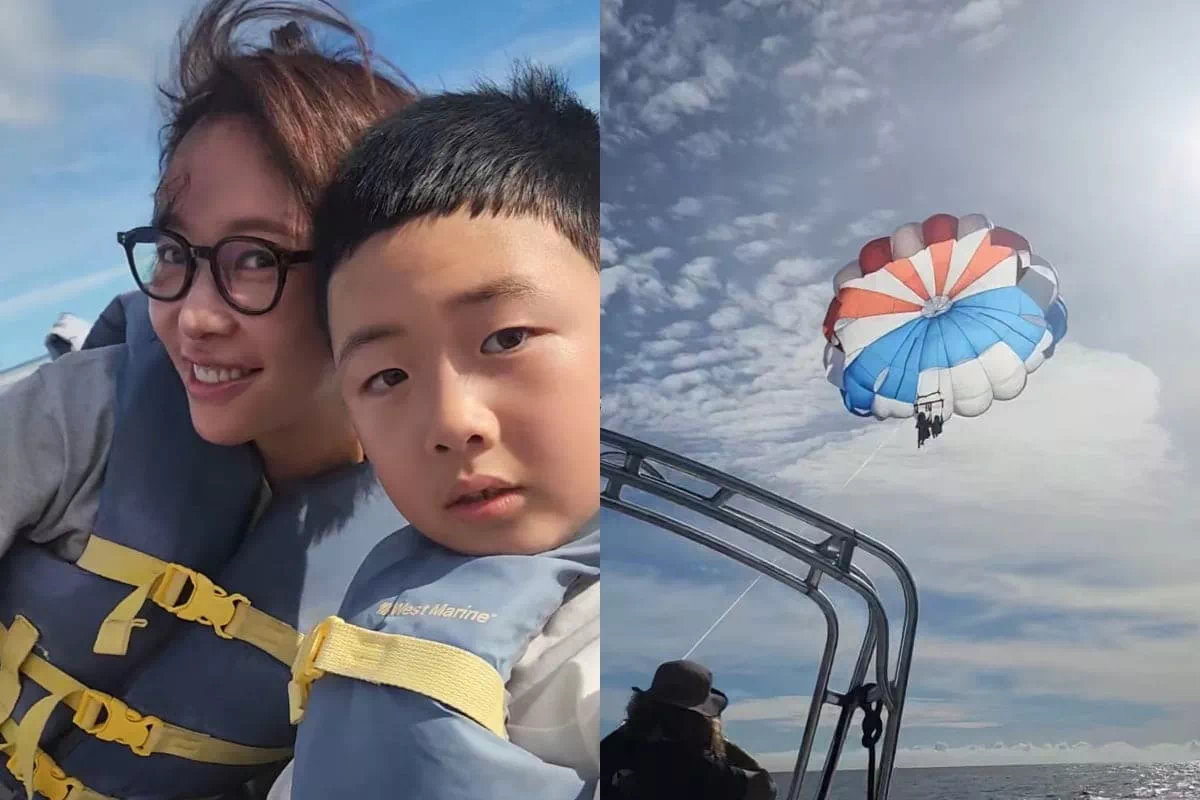 황정음과 그녀의 아들 패러세일링