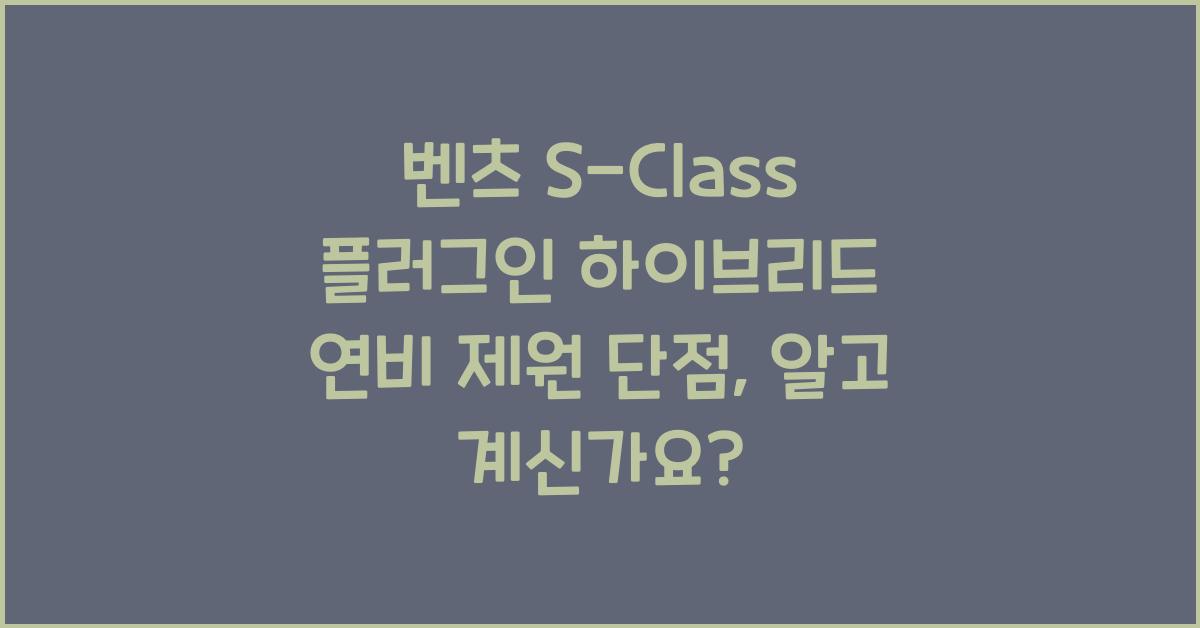 벤츠 S-Class 플러그인 하이브리드 연비 제원 단점