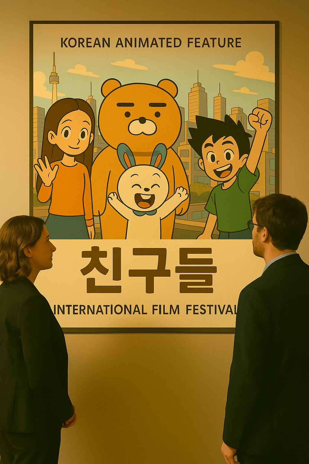 국제 영화제에서 소개된 한국 애니메이션 포스터가 전시된 모습